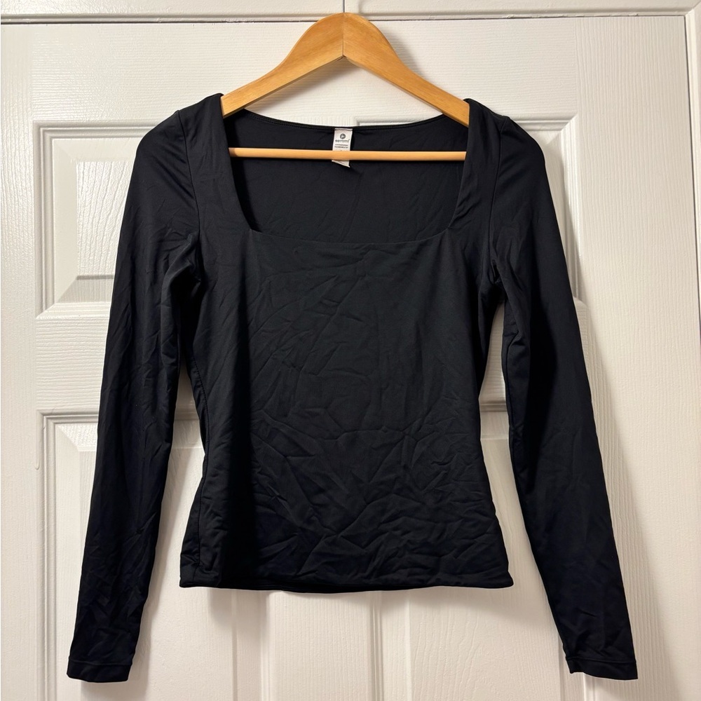 90 Degree By Reflex Black Square Neck Long Sleeve Top - Slim Fit